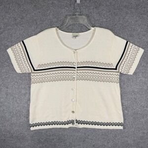 Classic Elements Cardigan Women XL Ivory Fair Isle Short Sleeve Knit Button Up